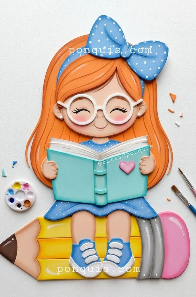 niña escolar con lapiz
